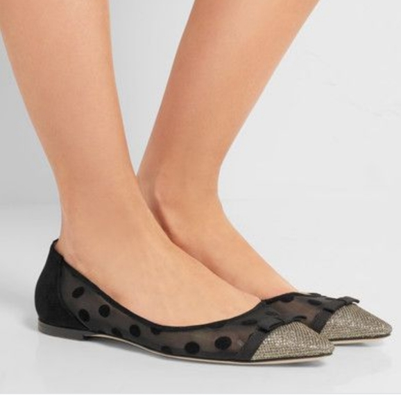JIMMY CHOO DOROTHY FLAT 38 ブラック/ライトブロンズ Diamond Sling | クリスタルストラップ付き ブラックナッパ